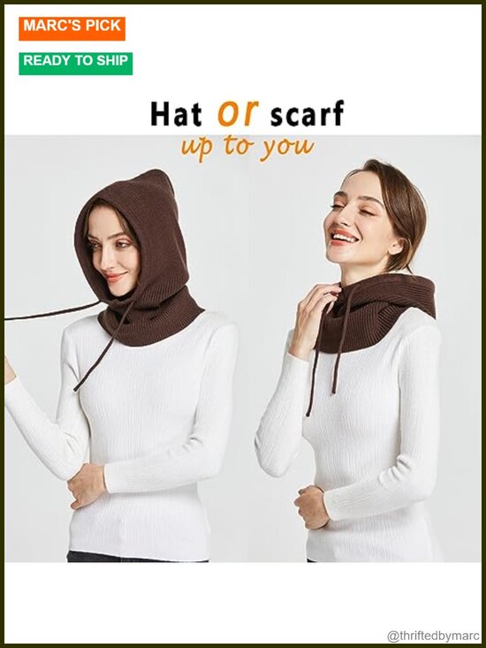 Wool Blend Knit Balaclava Convertible Hat Scarf Beanie for Women Men